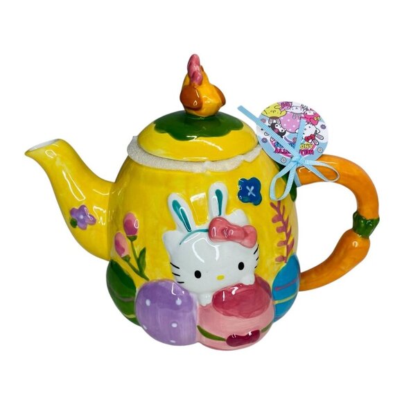 Blue Sky Clayworks Hello Kitty Easter Bunny Carrot Eggs Spring Teapot Garden - Picture 4 of 9